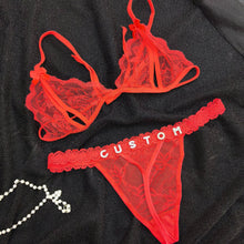Load image into Gallery viewer, Custom Lingerie Set For Women Thong Panties Bra Set With Name Rhinestone Customized Thongs Personalized G-String Jewelry Gift