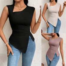 Load image into Gallery viewer, Irregular Women's T-shirt Diagonal Collar Sleeveless