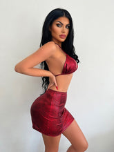 Load image into Gallery viewer, Women's 3 Piece Bathing Suits Halter Snake Pattern Bikini Set With Cover Up Skirt Summer Swimsuit