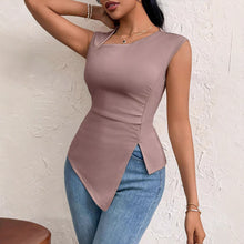 Load image into Gallery viewer, Irregular Women's T-shirt Diagonal Collar Sleeveless