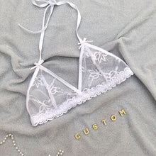 Load image into Gallery viewer, Custom Lingerie Set For Women Thong Panties Bra Set With Name Rhinestone Customized Thongs Personalized G-String Jewelry Gift