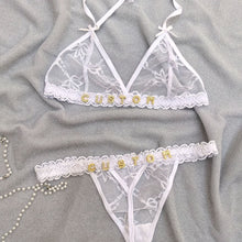 Load image into Gallery viewer, Custom Lingerie Set For Women Thong Panties Bra Set With Name Rhinestone Customized Thongs Personalized G-String Jewelry Gift