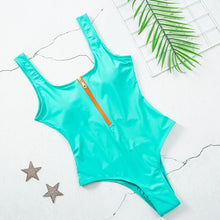 Load image into Gallery viewer, Ladies zipper sexy one-piece printed swimsuit women swimwear
