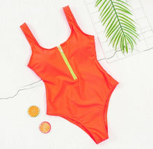 Load image into Gallery viewer, Ladies zipper sexy one-piece printed swimsuit women swimwear