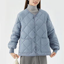 Load image into Gallery viewer, New Rhombus Sewing Cotton Coat Winter Warm Round-neck Jacket With Pockets Lightweight Outerwear For Women's Clothing