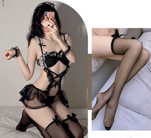 Load image into Gallery viewer, Black Silk Maid Sexy Underwear Suit