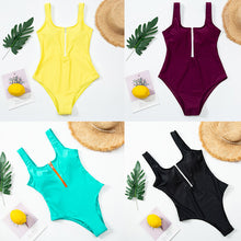Load image into Gallery viewer, Ladies zipper sexy one-piece printed swimsuit women swimwear