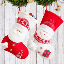 Load image into Gallery viewer, Large Red White Knitted Christmas Stocking Santa Claus Fireplace Decor Socks Xmas Gift Bags Candy Holder Decor For Home