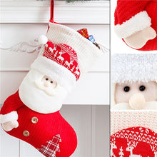 Load image into Gallery viewer, Large Red White Knitted Christmas Stocking Santa Claus Fireplace Decor Socks Xmas Gift Bags Candy Holder Decor For Home