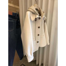 Load image into Gallery viewer, High Sense Patchwork Knitting Hooded Woolen Women's Autumn And Winter Thickening Design Sense Niche Coat