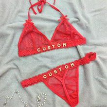 Load image into Gallery viewer, Custom Lingerie Set For Women Thong Panties Bra Set With Name Rhinestone Customized Thongs Personalized G-String Jewelry Gift