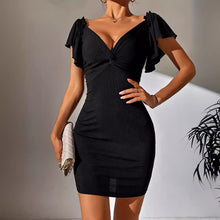 Load image into Gallery viewer, Women's Deep V-neck Thread Sunken Stripe Dress