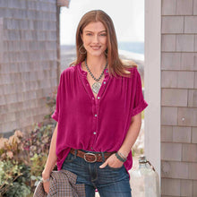 Load image into Gallery viewer, Women's Solid Color Short-sleeved Round Neck Shirt