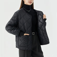 Load image into Gallery viewer, New Rhombus Sewing Cotton Coat Winter Warm Round-neck Jacket With Pockets Lightweight Outerwear For Women's Clothing