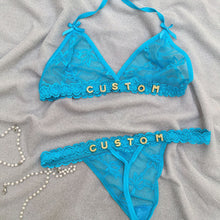 Load image into Gallery viewer, Custom Lingerie Set For Women Thong Panties Bra Set With Name Rhinestone Customized Thongs Personalized G-String Jewelry Gift