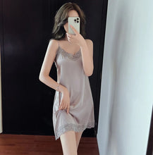 Load image into Gallery viewer, Strap Nightgown Summer Suspender Nightdress Sleepwear Women Sexy Lace Trim Mini Intimate Lingerie Thin Silk Satin Home Dress