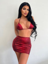 Load image into Gallery viewer, Women's 3 Piece Bathing Suits Halter Snake Pattern Bikini Set With Cover Up Skirt Summer Swimsuit