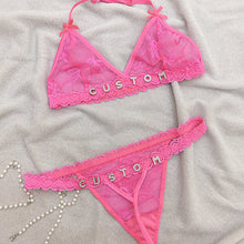 Load image into Gallery viewer, Custom Lingerie Set For Women Thong Panties Bra Set With Name Rhinestone Customized Thongs Personalized G-String Jewelry Gift