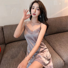 Load image into Gallery viewer, Strap Nightgown Summer Suspender Nightdress Sleepwear Women Sexy Lace Trim Mini Intimate Lingerie Thin Silk Satin Home Dress