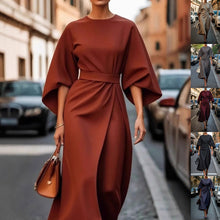 Load image into Gallery viewer, Loose Batwing Sleeve Dress Fashion Waist-tighted Solid Color Elegant Dresses For Women Clothing