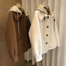 Load image into Gallery viewer, High Sense Patchwork Knitting Hooded Woolen Women's Autumn And Winter Thickening Design Sense Niche Coat
