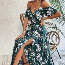 Load image into Gallery viewer, Flower Print Split Suspender Dress With Lace-up Design Summer Fashion Long Dresses Beach Clothing For Women