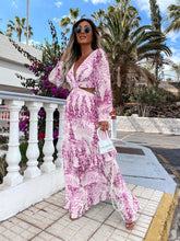Load image into Gallery viewer, Elegant Women's Hollow Floor V-neck Long-sleeved Plant Dress Long Dresses Spring Summer Print V-neck Long Sleeve Dress