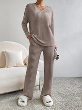 Load image into Gallery viewer, Fashion Solid Striped Suit V-neck Long-sleeved Top And Casual Straight Pants Loose Temperament Women's Clothing