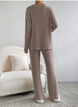 Load image into Gallery viewer, Fashion Solid Striped Suit V-neck Long-sleeved Top And Casual Straight Pants Loose Temperament Women's Clothing