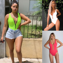 Load image into Gallery viewer, Ladies zipper sexy one-piece printed swimsuit women swimwear