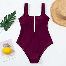 Load image into Gallery viewer, Ladies zipper sexy one-piece printed swimsuit women swimwear