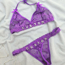 Load image into Gallery viewer, Custom Lingerie Set For Women Thong Panties Bra Set With Name Rhinestone Customized Thongs Personalized G-String Jewelry Gift