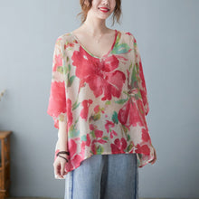 Load image into Gallery viewer, Retro Large Flower Loose Plus Size Fat Short Sleeve T-shirt