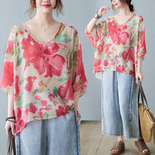 Load image into Gallery viewer, Retro Large Flower Loose Plus Size Fat Short Sleeve T-shirt