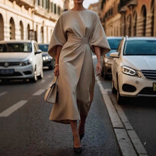 Load image into Gallery viewer, Loose Batwing Sleeve Dress Fashion Waist-tighted Solid Color Elegant Dresses For Women Clothing
