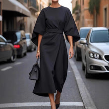 Load image into Gallery viewer, Loose Batwing Sleeve Dress Fashion Waist-tighted Solid Color Elegant Dresses For Women Clothing