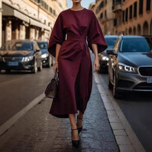 Load image into Gallery viewer, Loose Batwing Sleeve Dress Fashion Waist-tighted Solid Color Elegant Dresses For Women Clothing