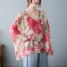Load image into Gallery viewer, Retro Large Flower Loose Plus Size Fat Short Sleeve T-shirt