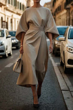 Load image into Gallery viewer, Loose Batwing Sleeve Dress Fashion Waist-tighted Solid Color Elegant Dresses For Women Clothing