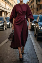 Load image into Gallery viewer, Loose Batwing Sleeve Dress Fashion Waist-tighted Solid Color Elegant Dresses For Women Clothing