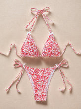 Load image into Gallery viewer, Women Printed Lace-up Bikini Split Swimsuit Swimwear