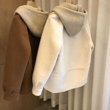 Load image into Gallery viewer, High Sense Patchwork Knitting Hooded Woolen Women's Autumn And Winter Thickening Design Sense Niche Coat