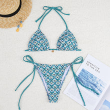Load image into Gallery viewer, Women Printed Lace-up Bikini Split Swimsuit Swimwear
