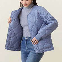 Load image into Gallery viewer, New Rhombus Sewing Cotton Coat Winter Warm Round-neck Jacket With Pockets Lightweight Outerwear For Women's Clothing