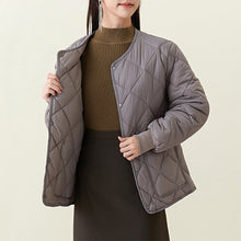 Load image into Gallery viewer, New Rhombus Sewing Cotton Coat Winter Warm Round-neck Jacket With Pockets Lightweight Outerwear For Women's Clothing