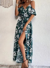 Load image into Gallery viewer, Flower Print Split Suspender Dress With Lace-up Design Summer Fashion Long Dresses Beach Clothing For Women