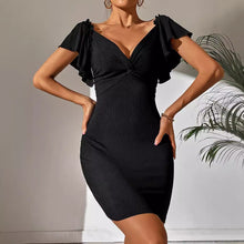 Load image into Gallery viewer, Women's Deep V-neck Thread Sunken Stripe Dress