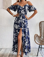 Load image into Gallery viewer, Flower Print Split Suspender Dress With Lace-up Design Summer Fashion Long Dresses Beach Clothing For Women