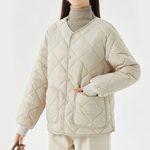 Load image into Gallery viewer, New Rhombus Sewing Cotton Coat Winter Warm Round-neck Jacket With Pockets Lightweight Outerwear For Women's Clothing