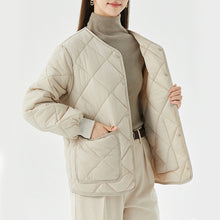 Load image into Gallery viewer, New Rhombus Sewing Cotton Coat Winter Warm Round-neck Jacket With Pockets Lightweight Outerwear For Women's Clothing